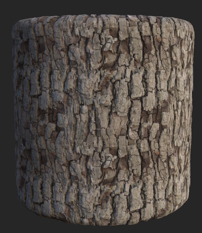 Bark material on a cylinder preview.